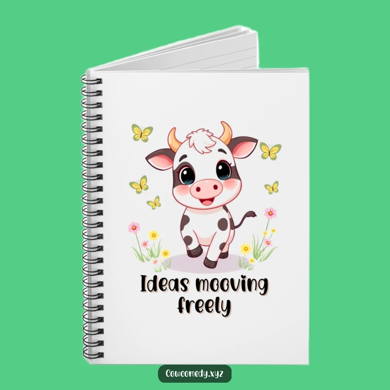 Funny Cow Chasing Butterflies Notebook. Whimsical Meadow Notes. Great Funny Gift For Writers!