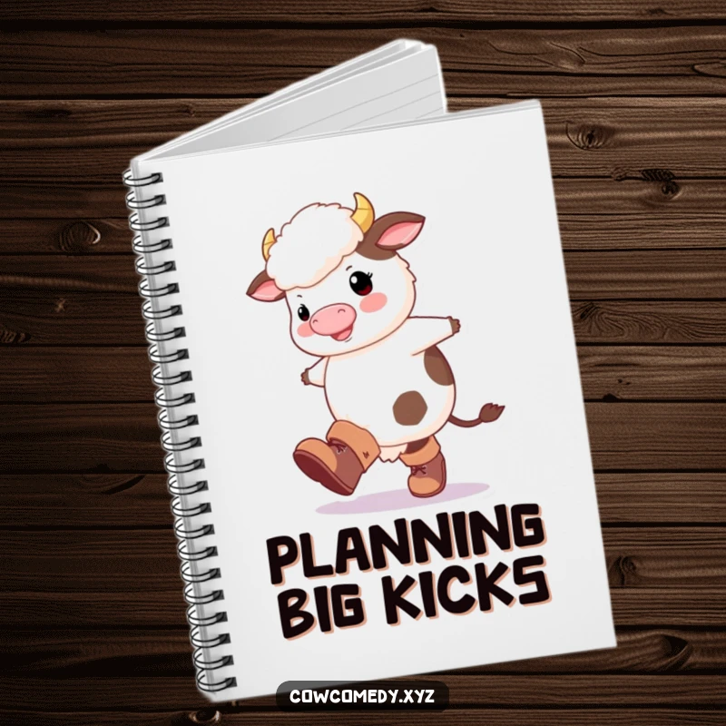 Funny Fluffy Cow Notebook: A fluffy cow in oversized boots, delightfully kicking its legs, perfect for notes.