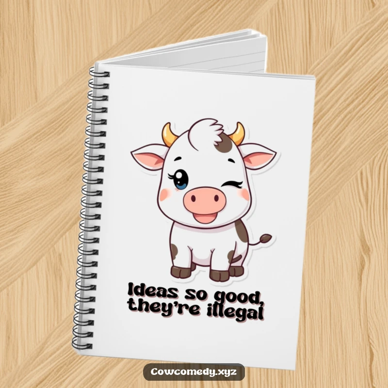 Funny Kawaii Cow Notebook: Features a cute winking Kawaii cow on the cover, perfect for writing, journaling, or sketching with a humorous touch.