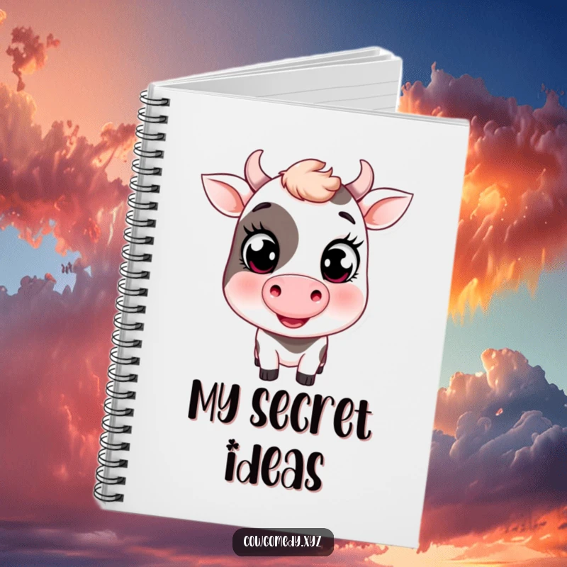 Funny notebook cover with a cute winking cow, featuring large, friendly eyes, perfect for jotting down farm-fresh ideas.