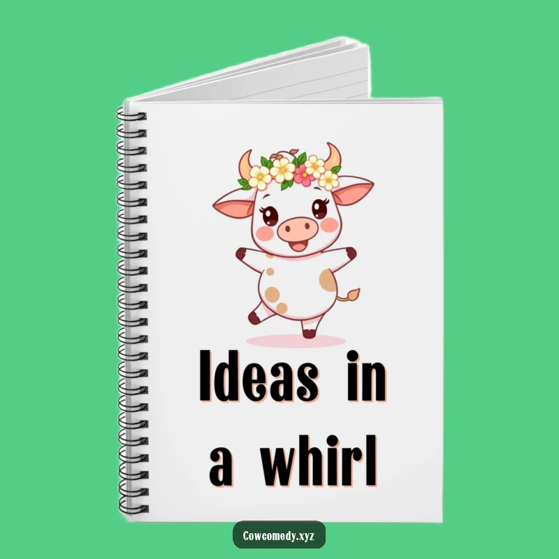 Funny Kawaii Cow Flower Crown Notebook - Joyful Spin Journal - Gift for Writers