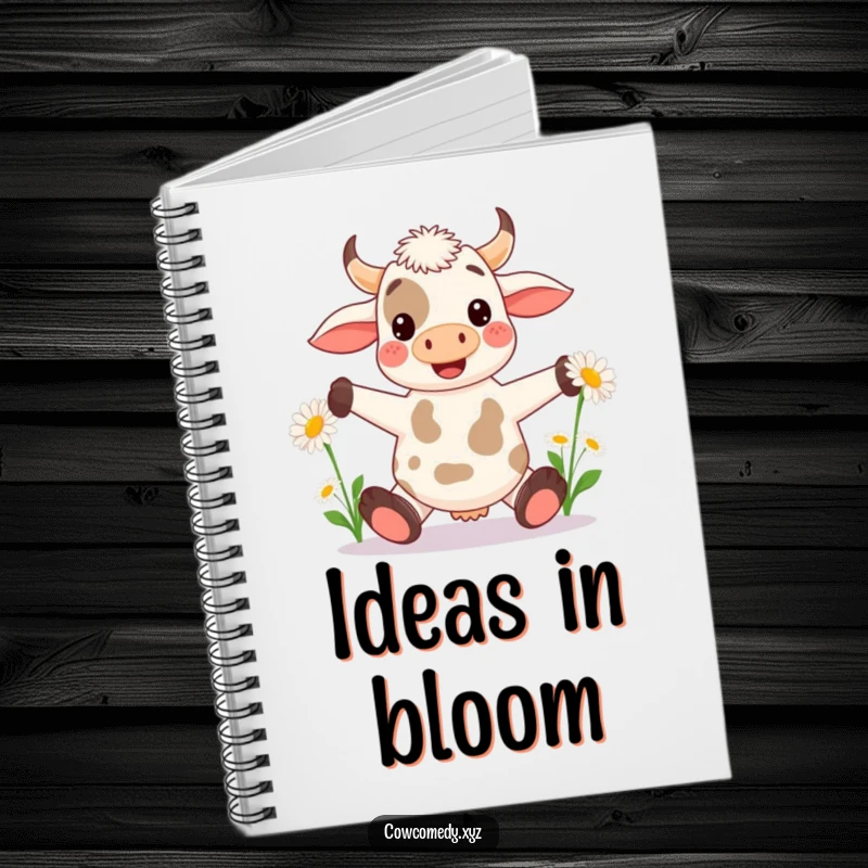 Funny Kawaii Cow Notebook: Humorous journal with a cow juggling daisies, ideal for note-taking and creative writing.