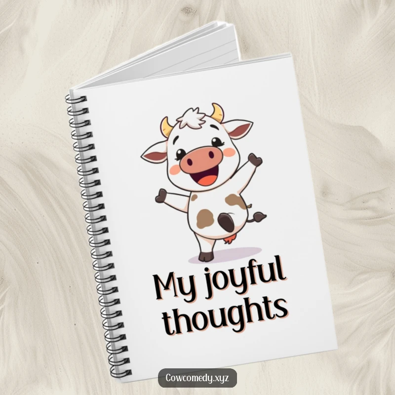 Funny Kawaii Cow Notebook: Cow with heels kicked up, grinning, ideal for journaling or note-taking with humor.