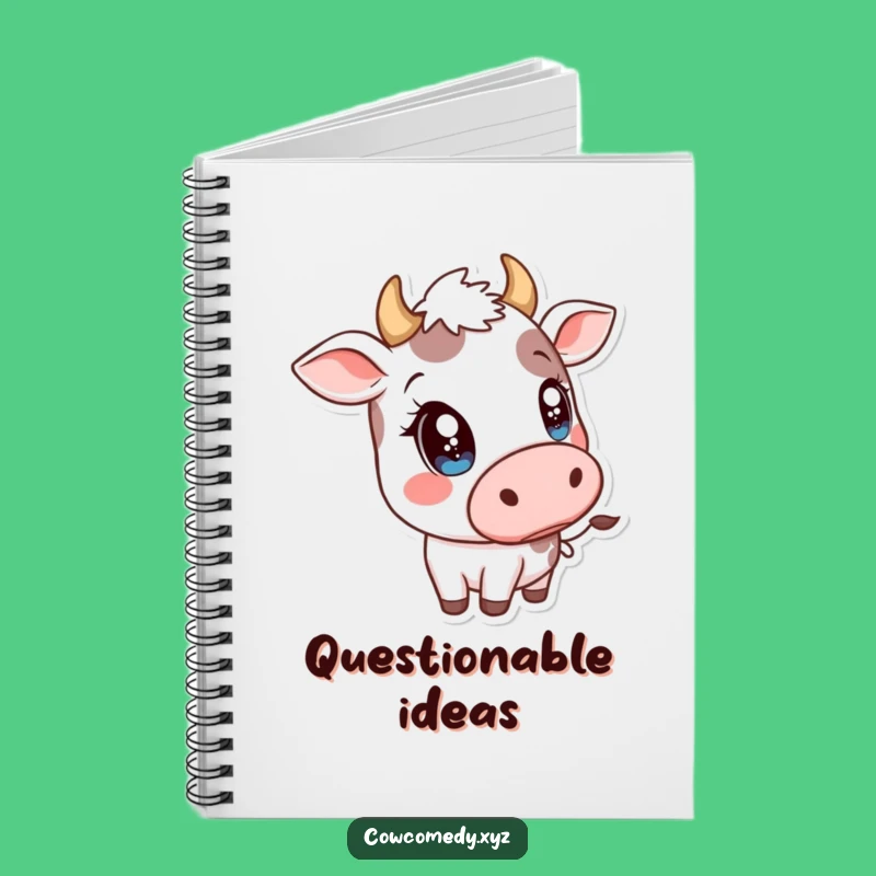 Funny Kawaii Cow Head Tilt Notebook - Sparkly Eyed Journal - Gift for Writers
