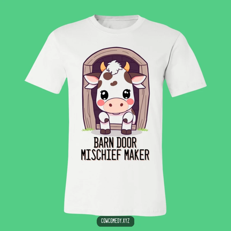 Funny Kawaii Cow Barn Peek T-Shirt - Playful & Cute Tee