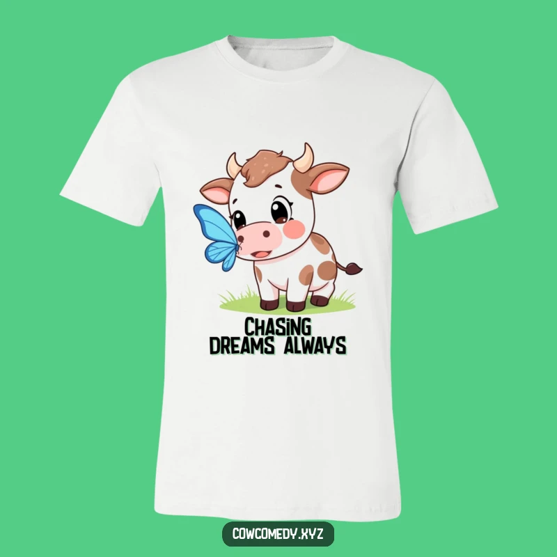 Funny Kawaii Cow Butterfly Tee - Wide-Eyed Wonder Cartoon Shirt