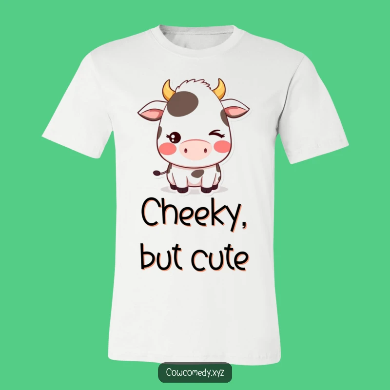 Funny Shy Wink Cow T-Shirt: Kawaii Cute Style with a Comical Blush, Great Funny Gift Idea!