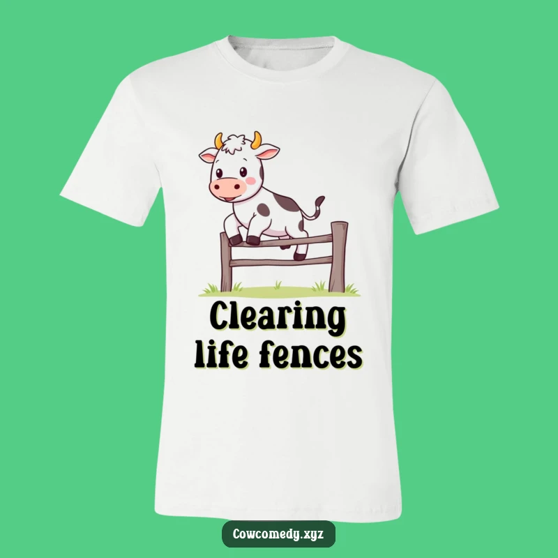 Funny Kawaii Cow T-Shirt: Happy Fence Jump - Adorable & Humorous Apparel