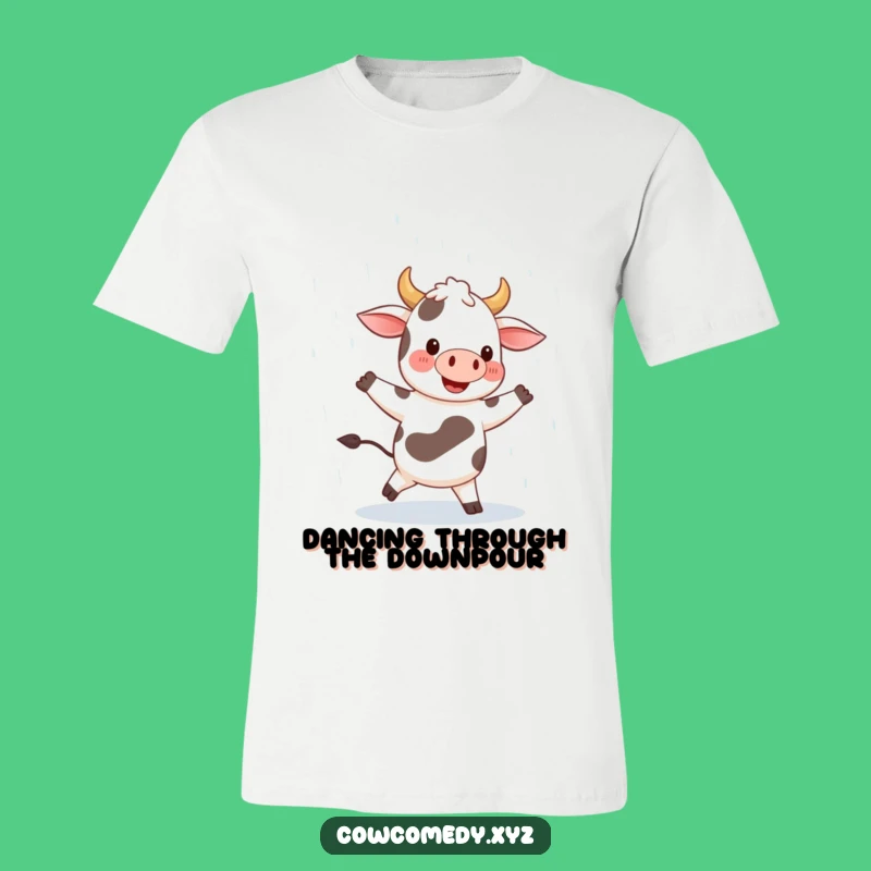 Funny Happy Cow Dancing Rain T-Shirt. Joyful Smiles. Great Funny Gift Tee!
