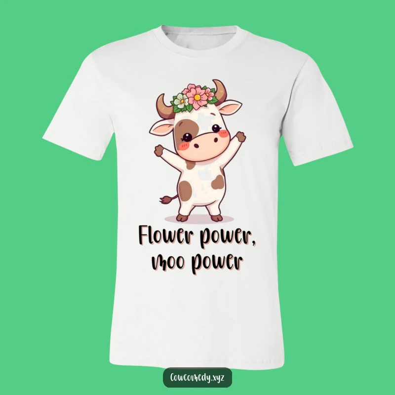 Funny Flower Crown Dancing Cow T-Shirt: Silly Farm Fun Tee
