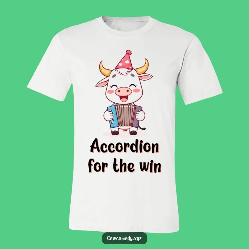 Funny Cow Accordion T-Shirt: Cheerful Party Music Tee