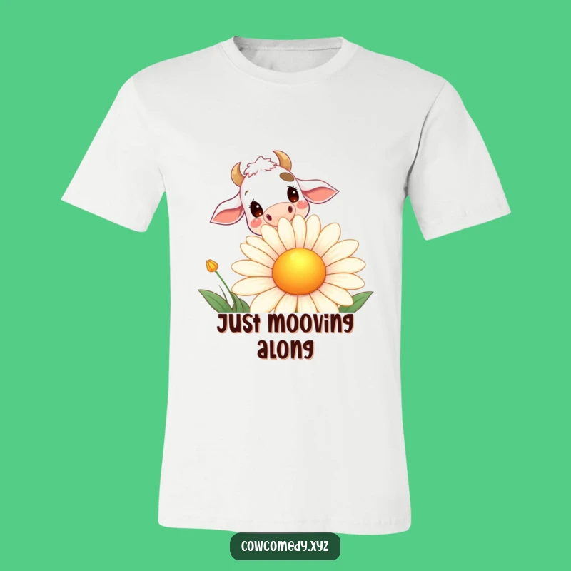 Funny Daisy Cow T-Shirt: Curious Cow Peeking Over Smiling Flower, Hilarious Farm Animal Tee
