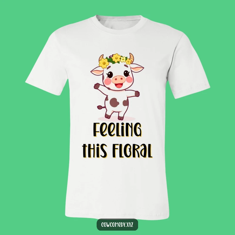 Funny Dancing Cow Flower Crown T-Shirt: Groovy Boho Tee for Fun