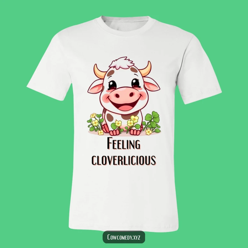 Funny Grinning Cow Clover T-Shirt: Joyful Farm Tee, Ideal Funny Gift