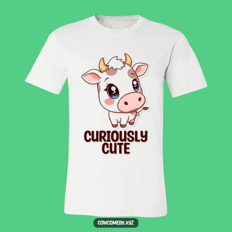 Funny Kawaii Cow Head Tilt T-Shirt - Sparkly Eyed Playful Cow Tee - Great Gift