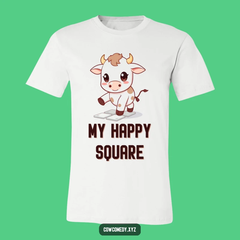 Funny Kawaii Cow T-Shirt: Hopscotch Game - Big Eyes & Playful Humor Apparel