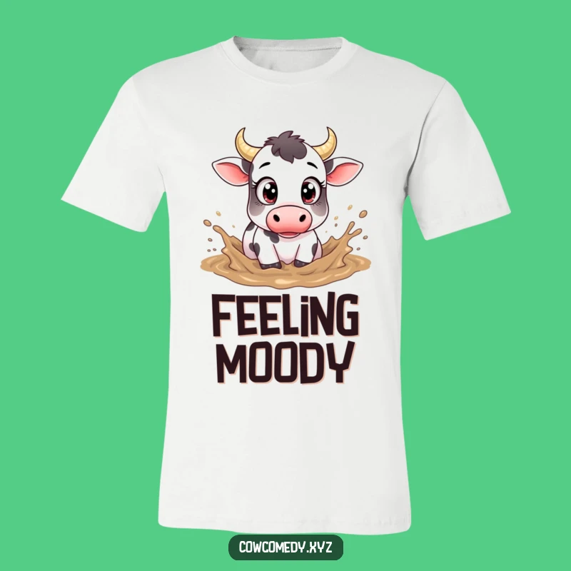 Funny Muddy Cow T-Shirt: Big Eyes, Playful Splashing Graphic Tee Gift!
