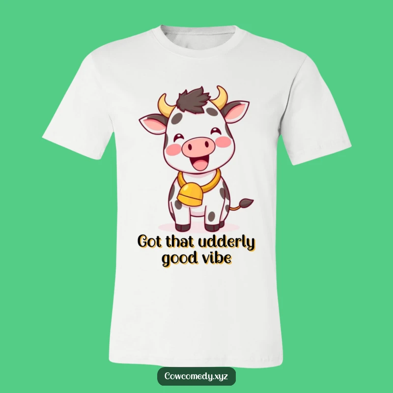 Funny Kawaii Cow T-Shirt: Delightful Cowbell Ringing Graphic Tee