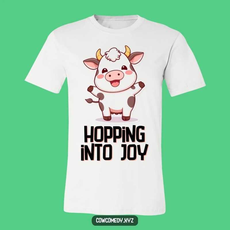 Funny Kawaii Cow Happy Hop T-Shirt - Plump Joyful Cow Tee - Great Gift