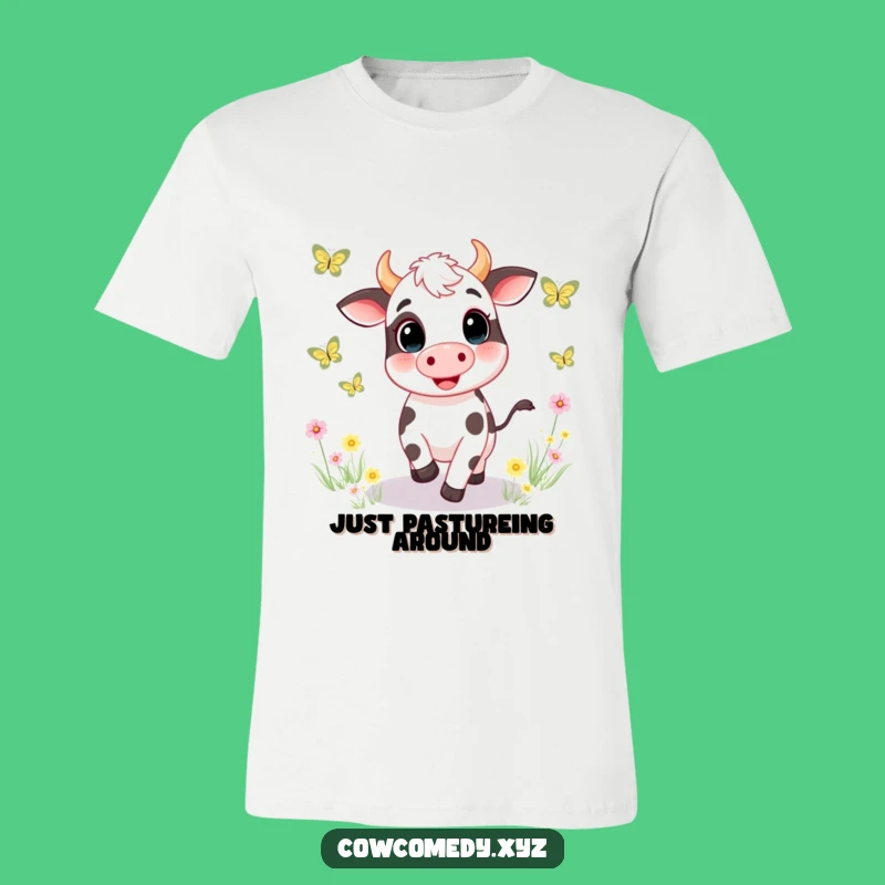 Funny Cow Chasing Butterflies T-Shirt. Whimsical Meadow Fun. Great Graphic Tee Gift!