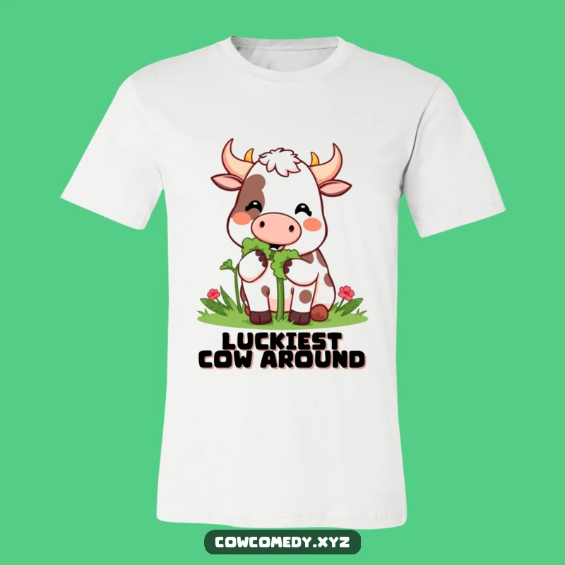 Funny Kawaii Cow Clover Munch T-Shirt - Happy & Lucky Design