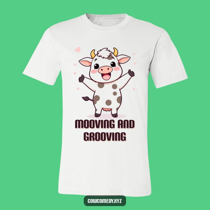 Funny Kawaii Cow Dancing T-Shirt - Expressive & Joyful Cartoon Tee