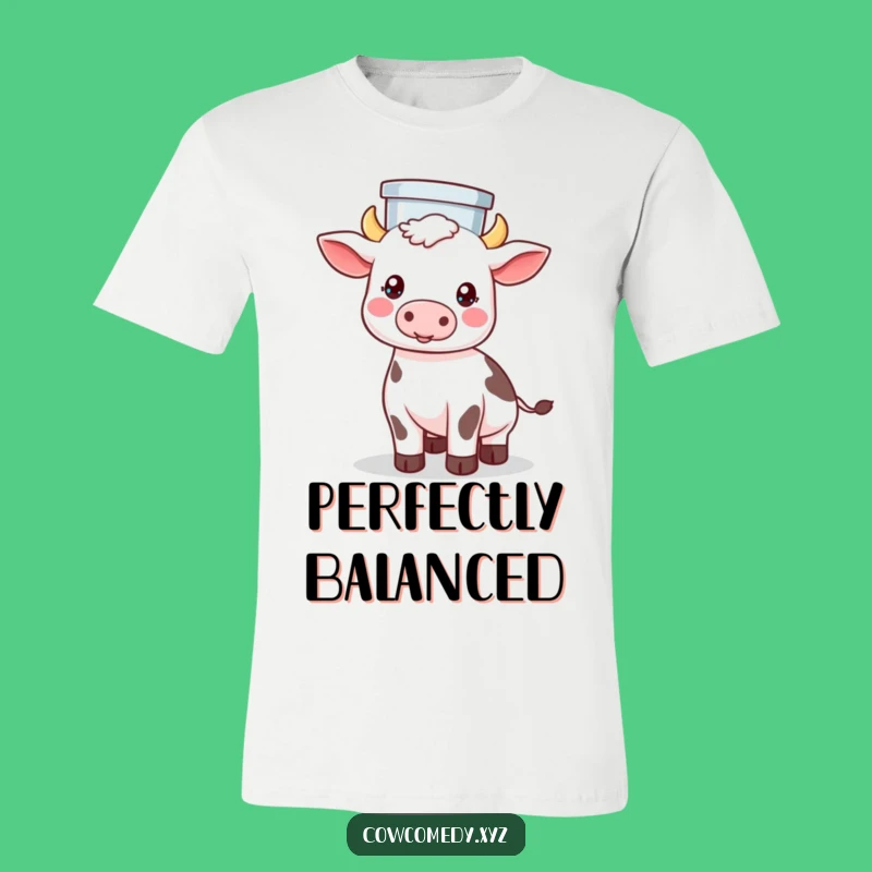 Funny Kawaii Cow Balancing T-Shirt - Farm Life Cartoon Tee