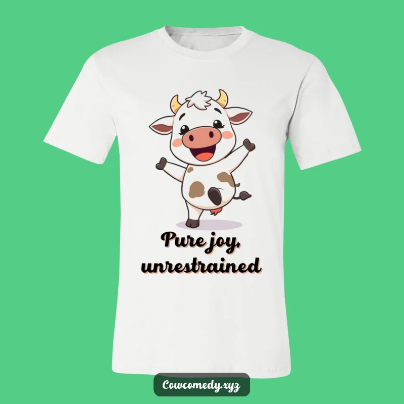 Funny Kawaii Cow T-Shirt - Expressive Happy Cow Kicking Heels Tee - Great Gift