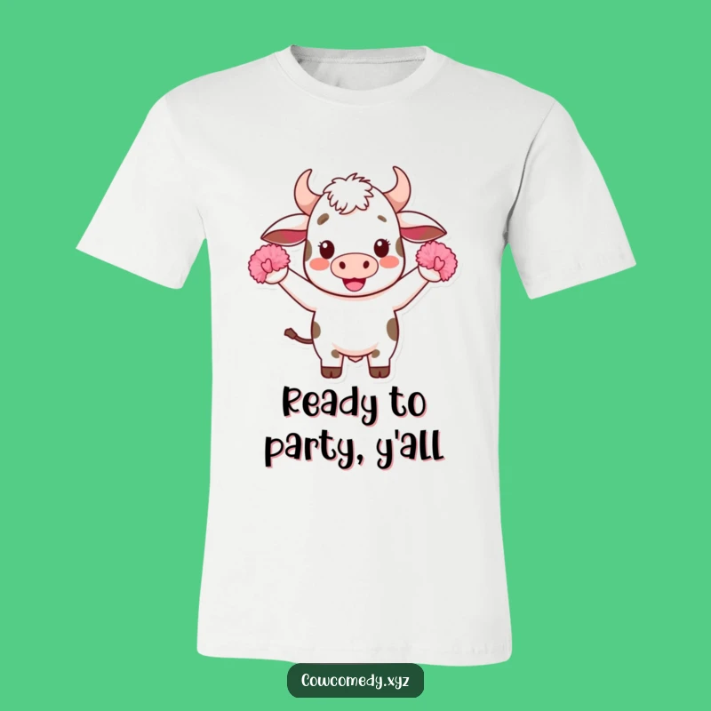 Funny Kawaii Cow T-Shirt: Cheerful Pom-Pom Fan Tee, Perfect Celebration Gift!