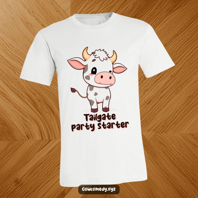 Funny t-shirt featuring a cartoon cow with an exaggerated tail wave, capturing a moment of pure, silly joy.