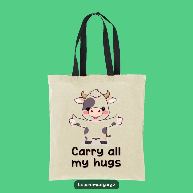 Funny Hugging Cow Tote Bag: Carry Your Essentials with a Cute Farm Animal's Loving Embrace, Perfect Funny Gift!