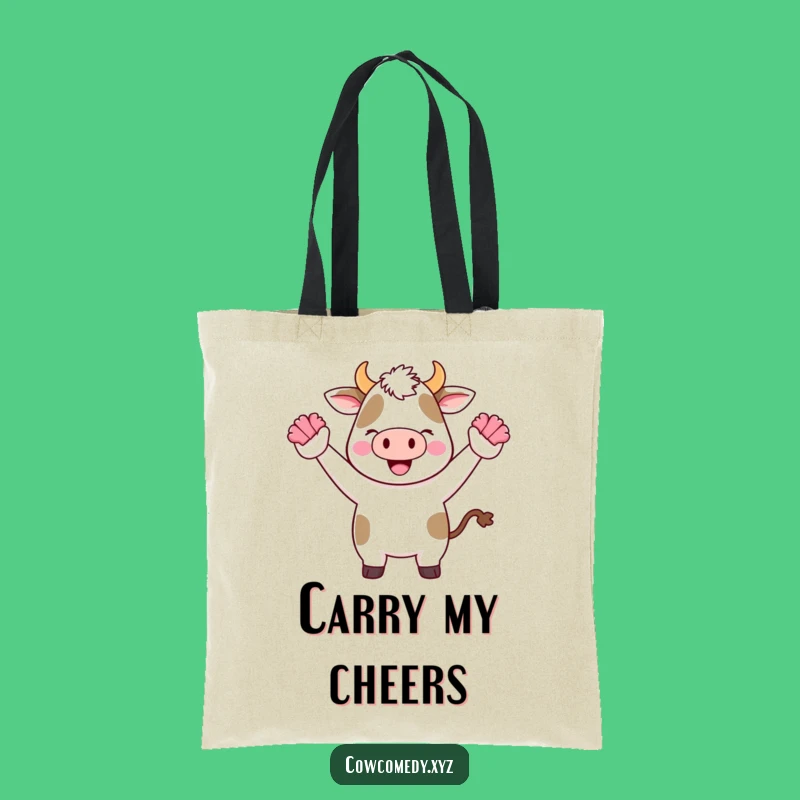 Funny Kawaii Cow Cheer Tote Bag: Cute Energetic Carryall
