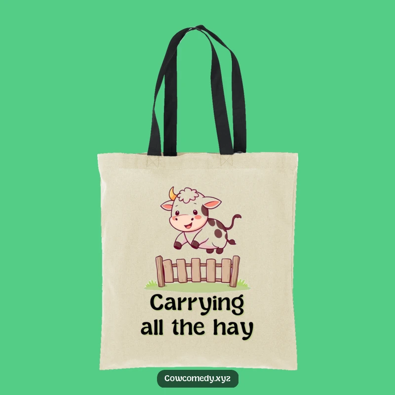 Funny Happy Cow Jump Tote Bag: Humorous Farm Carry-all, Joyful Design Bag Gift!