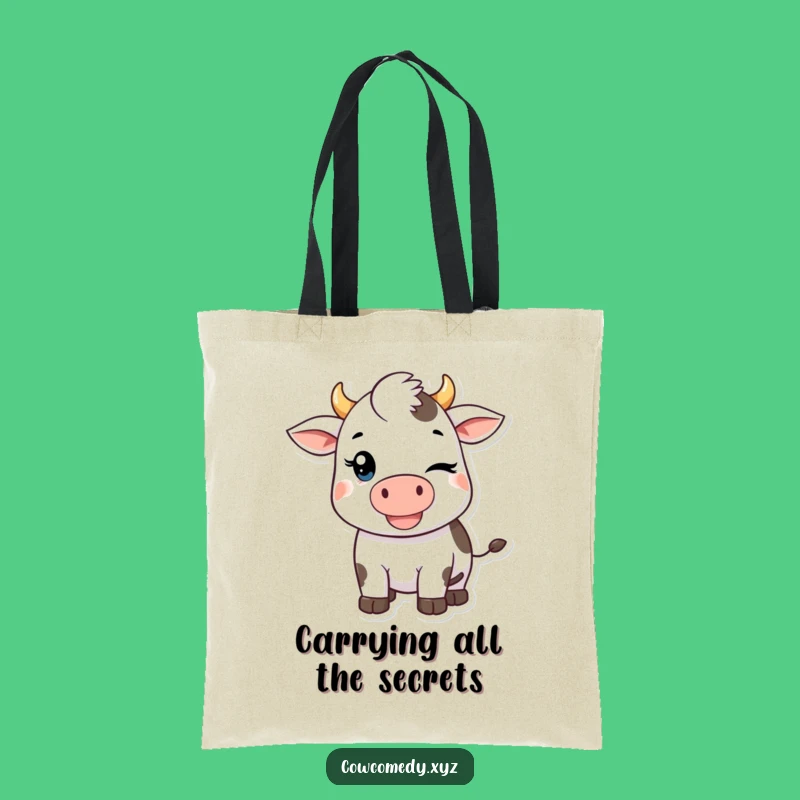 Funny Kawaii Cow Tote Bag: Mischievous Winker Canvas Bag, Ideal Funny Gift!