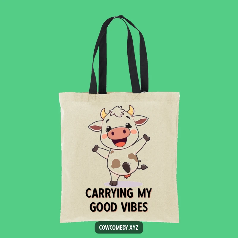 Funny Kawaii Cow Tote Bag - Happy Kicking Heels Reusable Bag - Ideal Gift