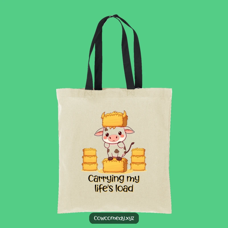 Funny Kawaii Cow Hay Tote Bag: Determined Balancing Carry-All
