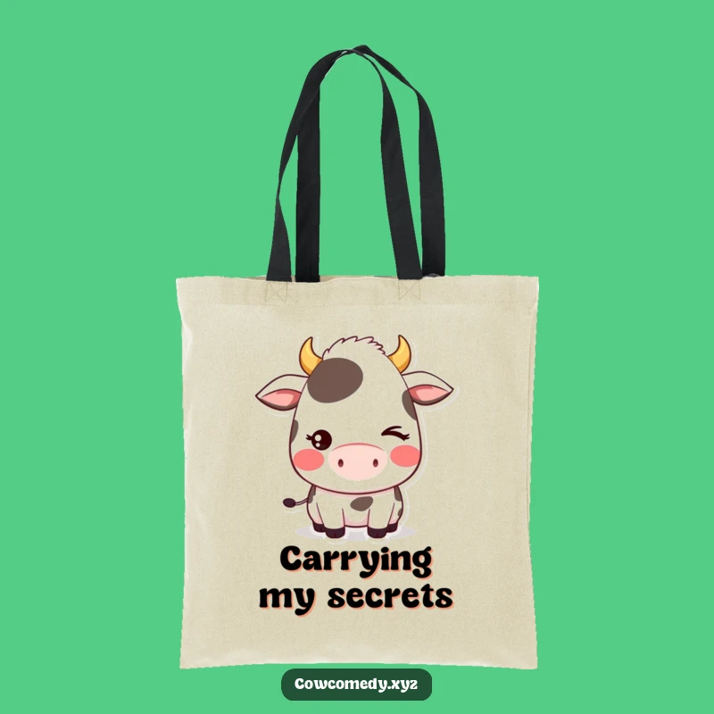 Funny Shy Wink Cow Tote Bag: Carry Kawaii Charm with a Comical Blush, Perfect Funny Gift!