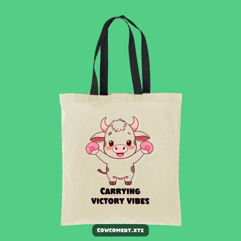 Funny Kawaii Cow Tote Bag: Cheerful Pom-Poms Carry-All, Ideal Funny Gift!