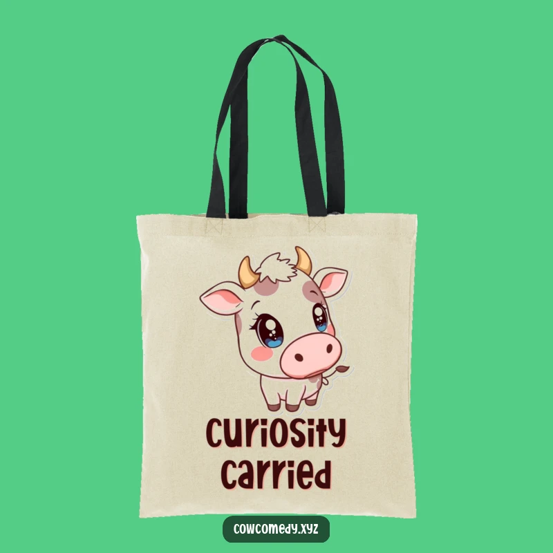 Funny Kawaii Cow Head Tilt Tote Bag - Sparkly Eyed Carryall - Ideal Gift