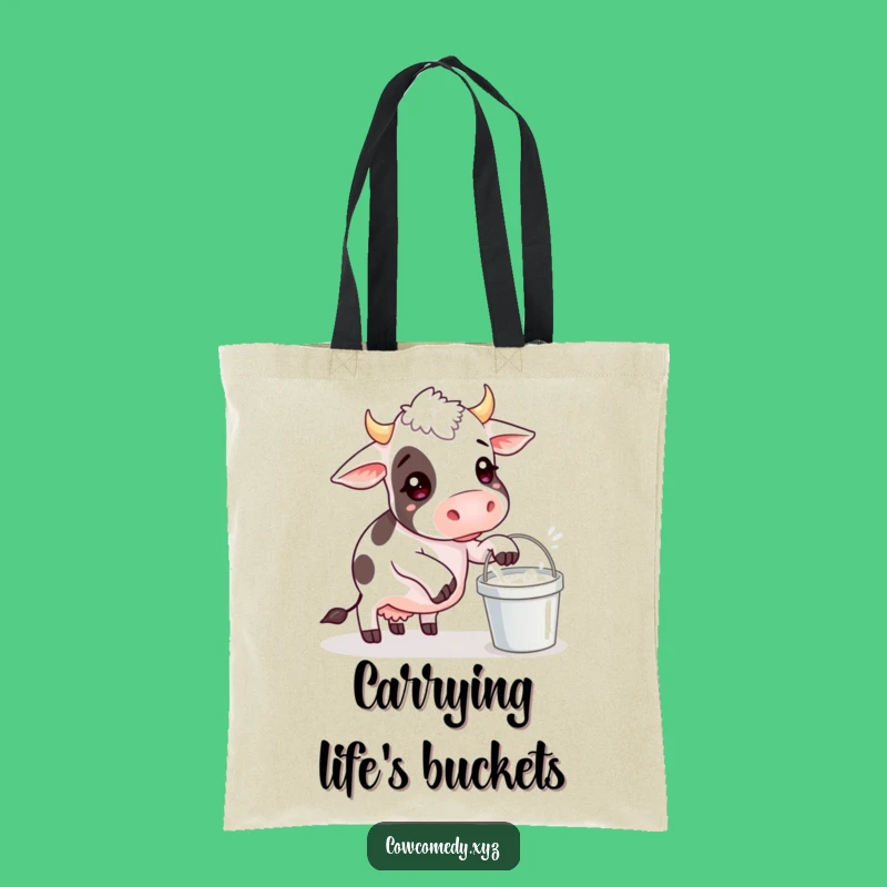 Funny Cow Balancing Milk Bucket Tote Bag: Hilarious Farm Shopping Bag, Perfect Funny Gift