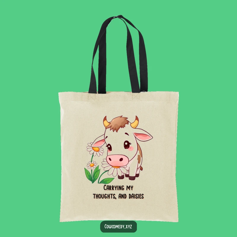 Funny Curious Cow Daisy Tote Bag - Stylish & Humorous Accessory