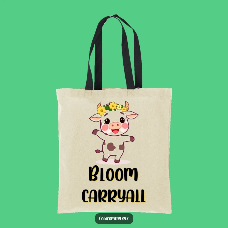Funny Dancing Cow Flower Crown Tote Bag: Carry Your Joyful Moves