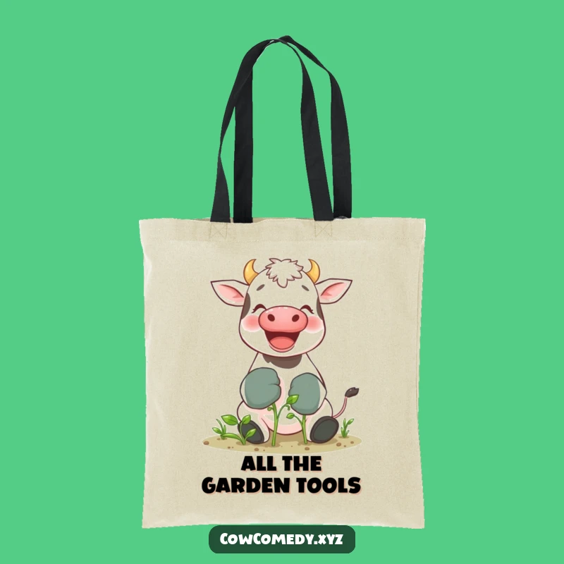 Funny Gardening Cow Tote Bag: Giggling Bovine in Gloves, Stylish & Humorous Carryall
