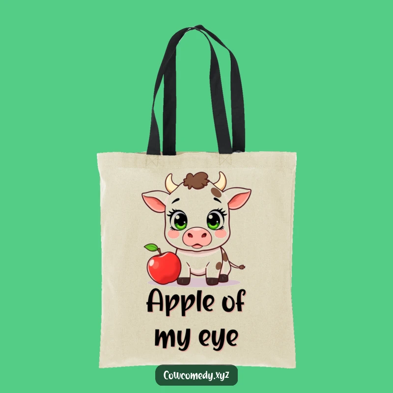 Funny Kawaii Cow Apple Tote Bag: Surprise Reaction Carry-All