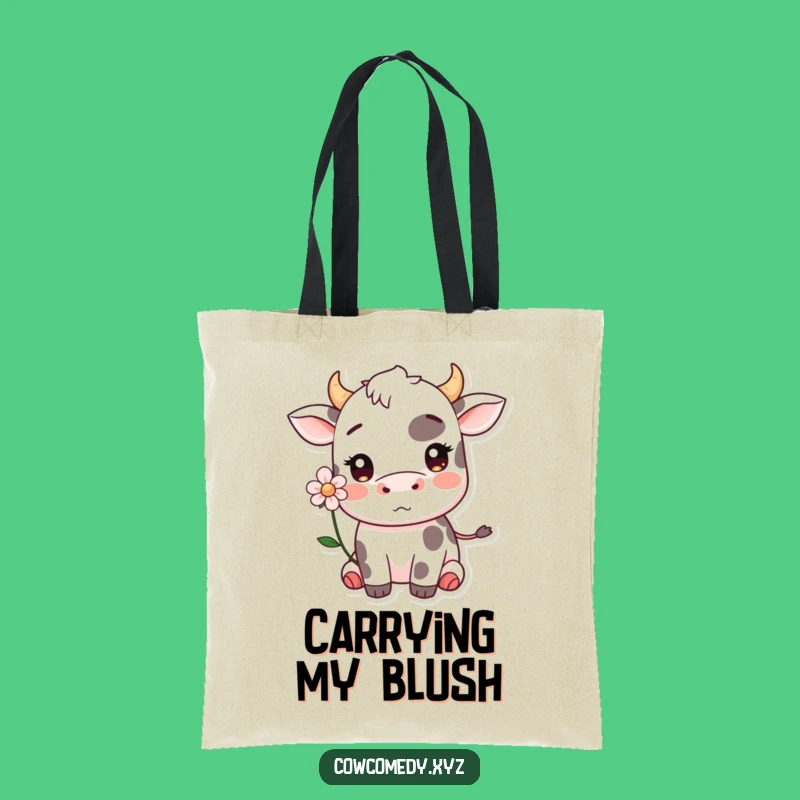 Funny Kawaii Cow Blushing Tote Bag: Carry Your Sweetness