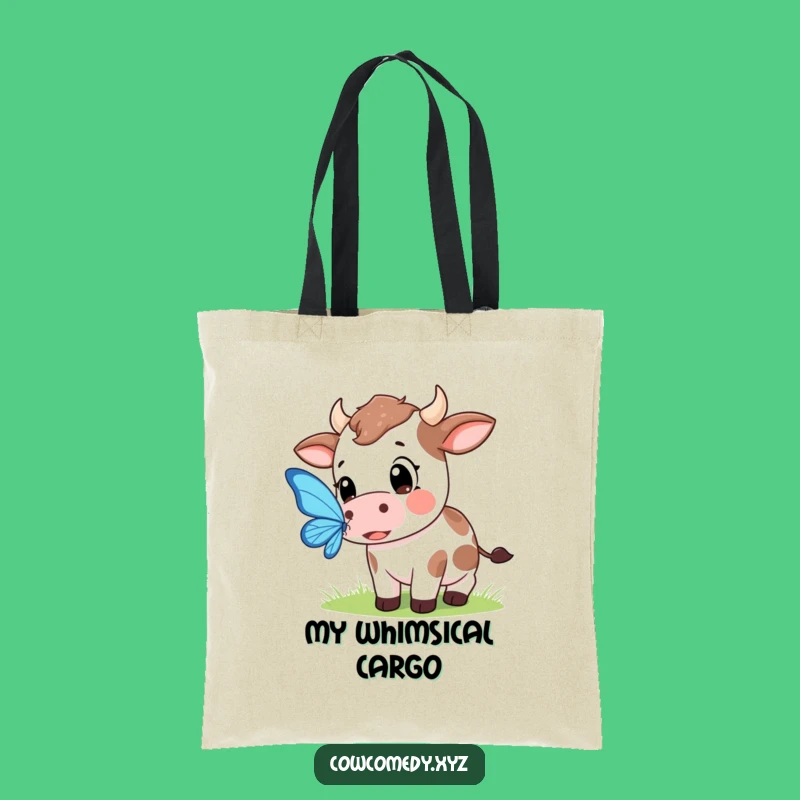 Funny Kawaii Cow Butterfly Tote Bag - Whimsical Nature Gift!