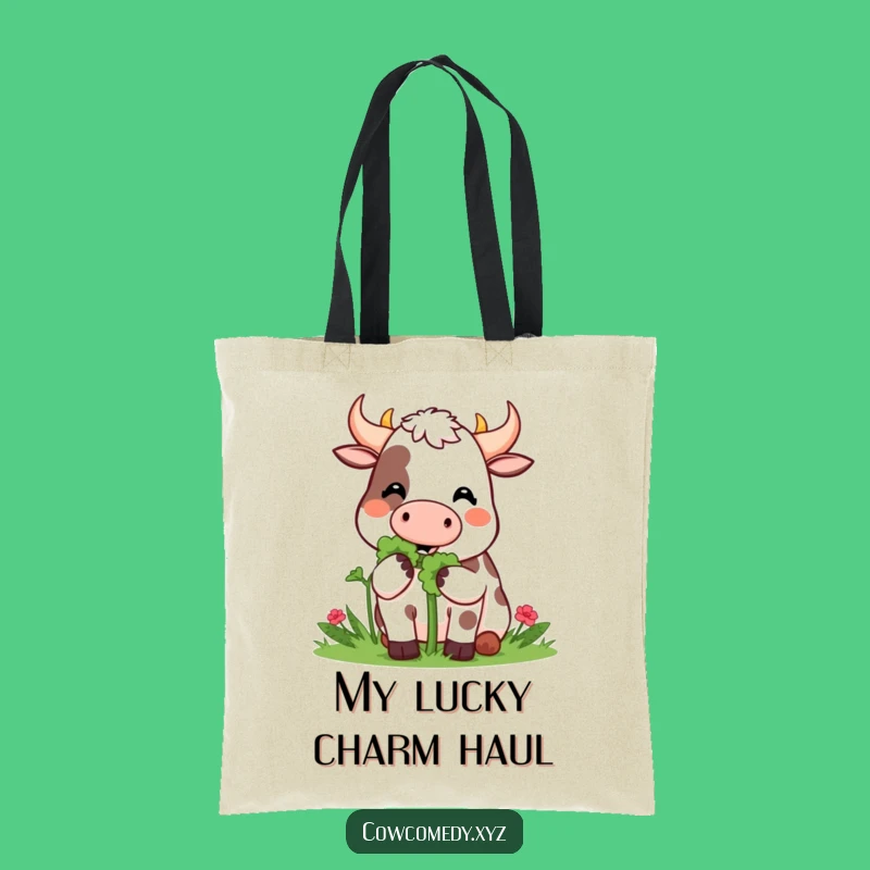 Funny Kawaii Cow Clover Munch Tote Bag - Carry Good Luck
