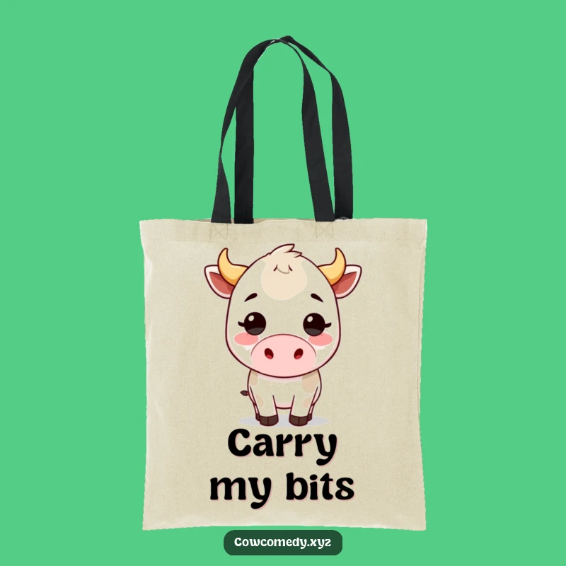 Funny Kawaii Cow Headbutt Tote Bag: Durable Cartoon Bovine for a Hilarious Carryall