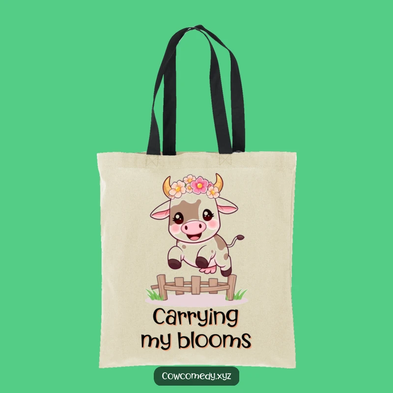 Funny Kawaii Cow Leap Tote Bag, Happy Humorous Carry-All for Farm Fresh Fun
