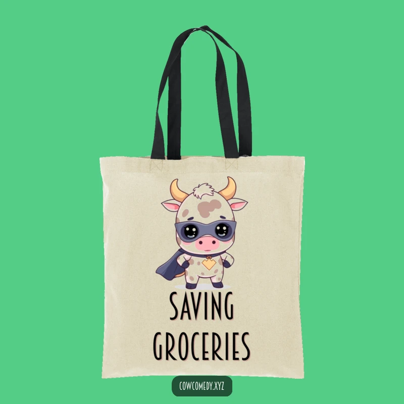 Funny Kawaii Cow Superhero Tote Bag: Carry Your Heroics with Bovine Charm